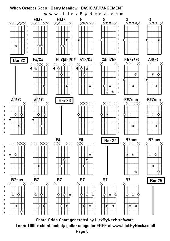 Chord Grids Chart of chord melody fingerstyle guitar song-When October Goes - Barry Manilow - BASIC ARRANGEMENT,generated by LickByNeck software.